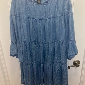 Blue and White Poka-Dot Tiered Ruffle Dress